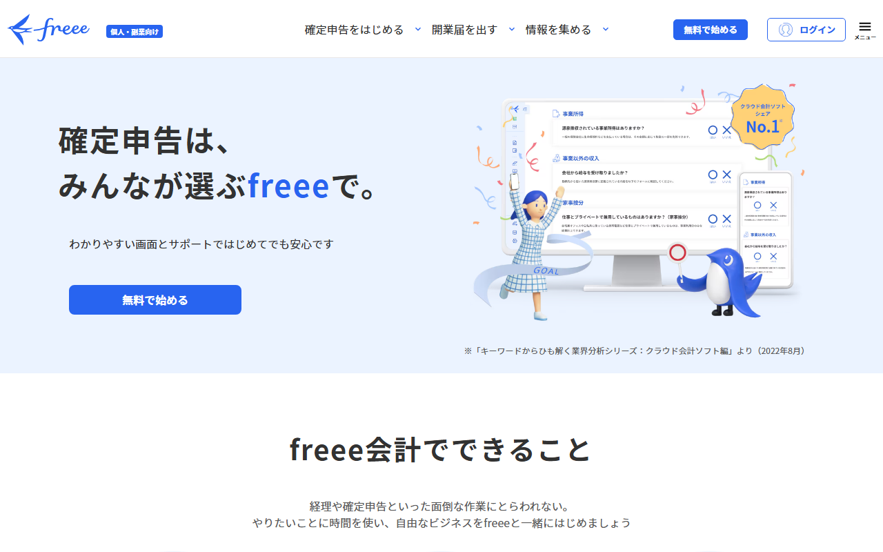 freee会計公式サイトのトップページ